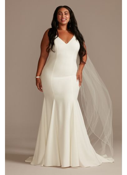 Crepe V-Neck Mermaid Plus Size Wedding Dress - This sleek and simple wedding dress is crafted
